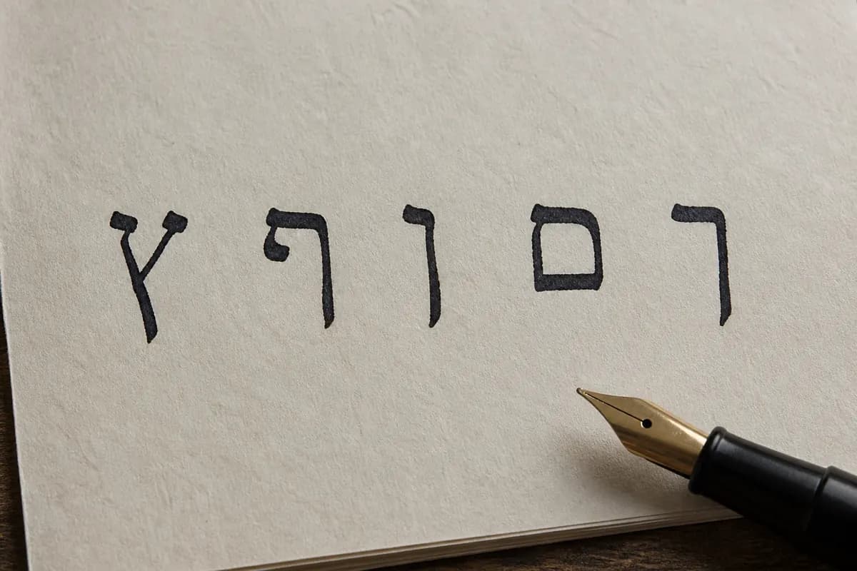Five Hebrew final-form letters written in dark ink on cream paper.